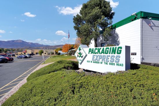 Packaging Express Sign with Pikes Peak